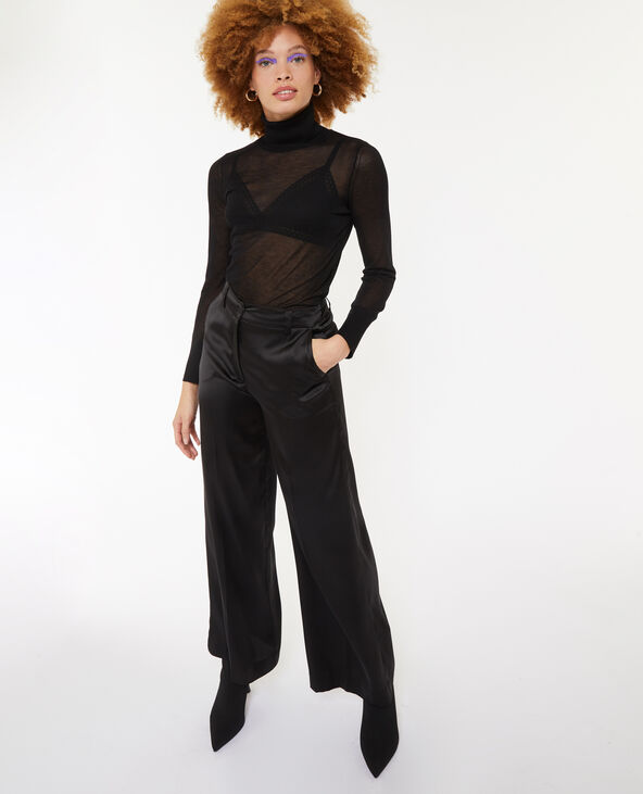 Pull fin col roulé en maille transparente noir - Pimkie