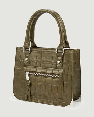 Sac boxy effet croco avec chaîne vert kaki - Pimkie