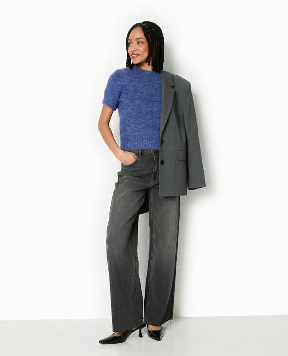 Pull manches courtes en maille douce bleu - Pimkie