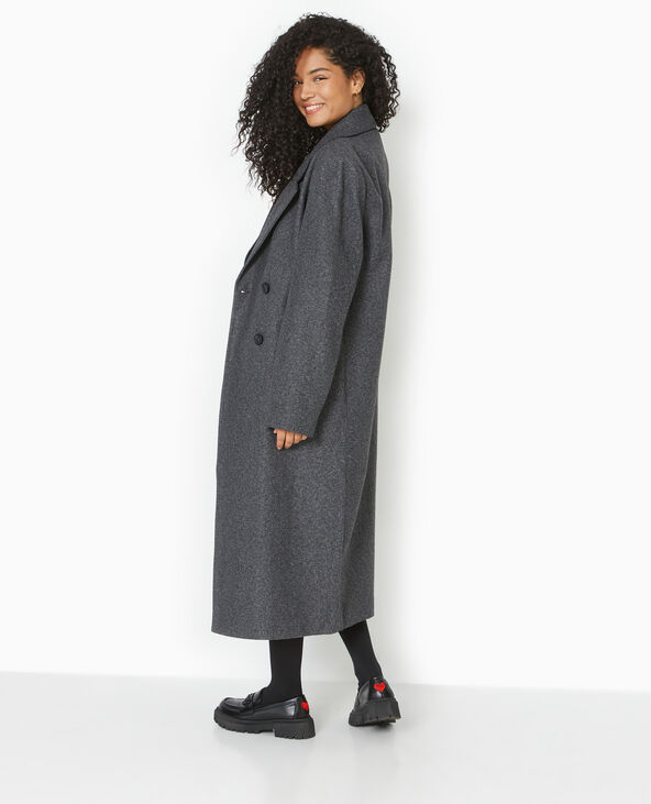 Manteau long effet drap de laine gris foncé - Pimkie