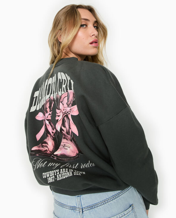 Sweat col rond avec print poitrine et dos gris foncé - Pimkie