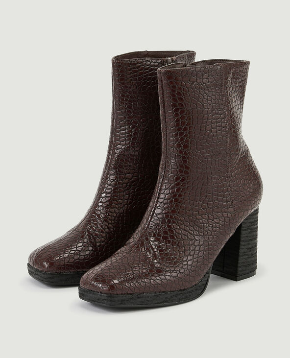 Boots bouts carrés effet croco taupe - Pimkie