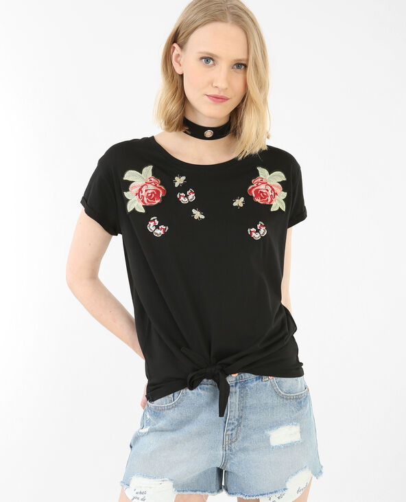 T-shirt à nouer à patchs noir - Pimkie