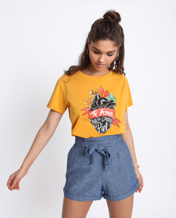 T-shirt Frida Kahlo jaune ocre - Pimkie