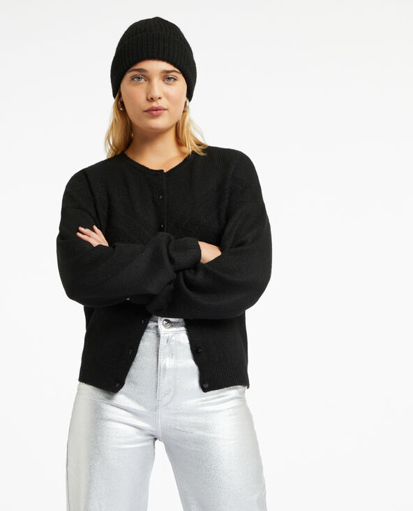 Gilet col rond maille fantaisie noir - Pimkie