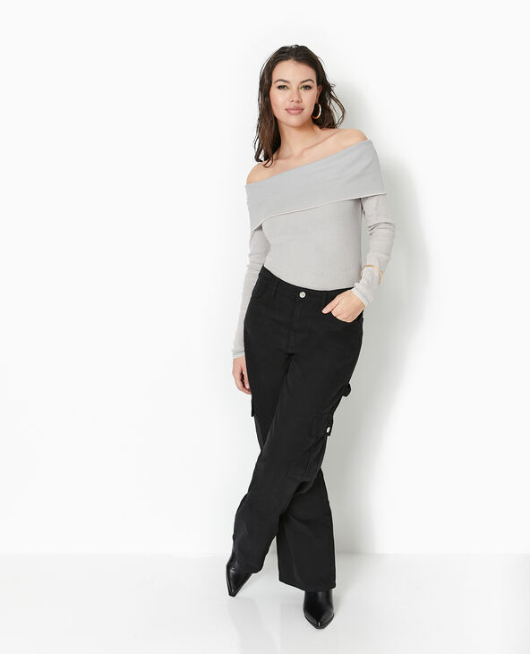 Top manches longues encolure Bardot gris clair - Pimkie
