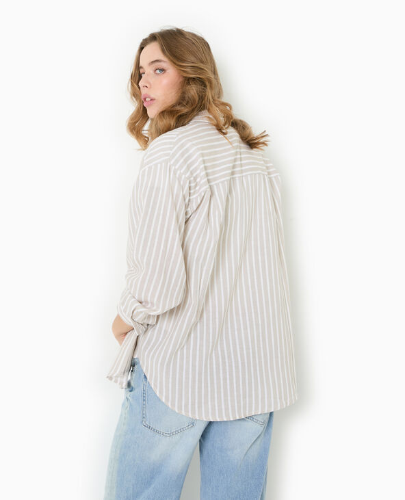 Chemise oversize avec lin motif rayures beige - Pimkie