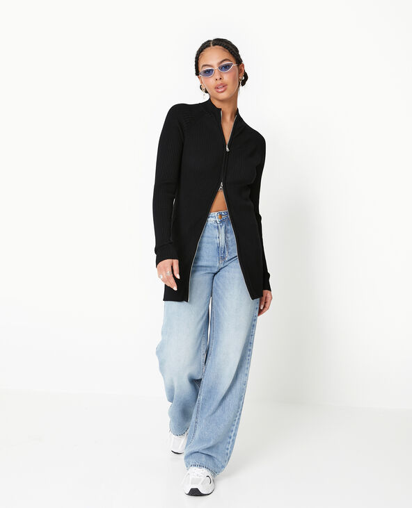 Gilet long en maille côtelée avec col montant noir - Pimkie