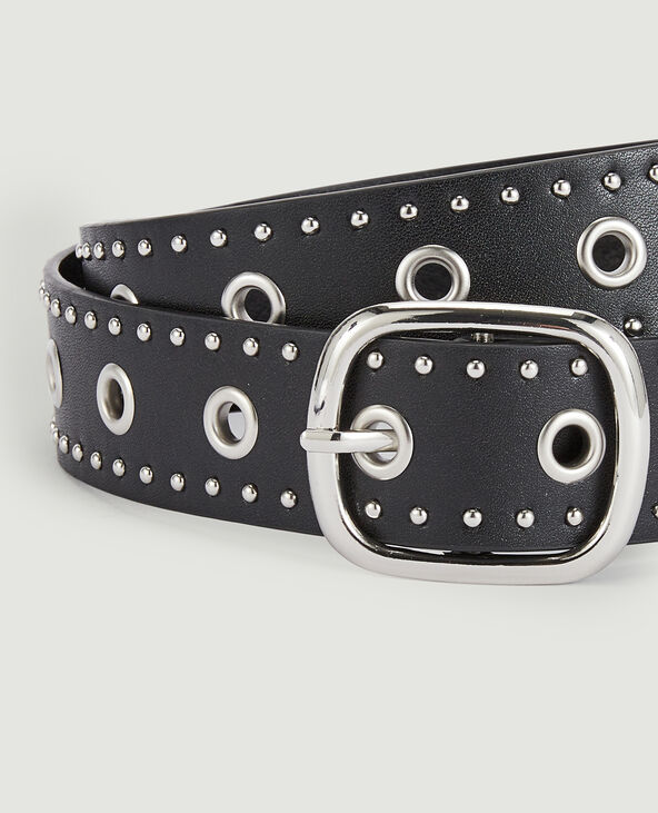 Ceinture avec œillets et clous noir - Pimkie