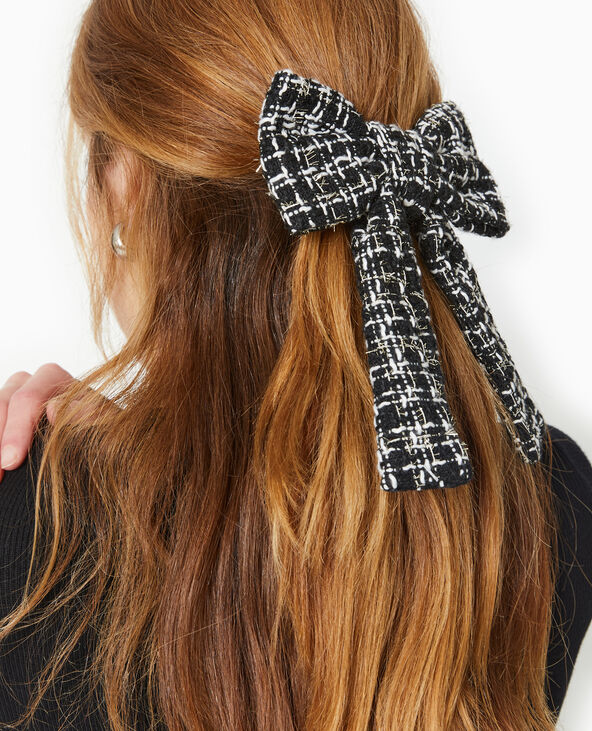 Barrette avec nœud en tweed noir - Pimkie
