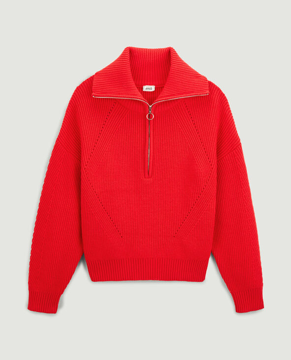 Pull en maille col zippé rouge - Pimkie