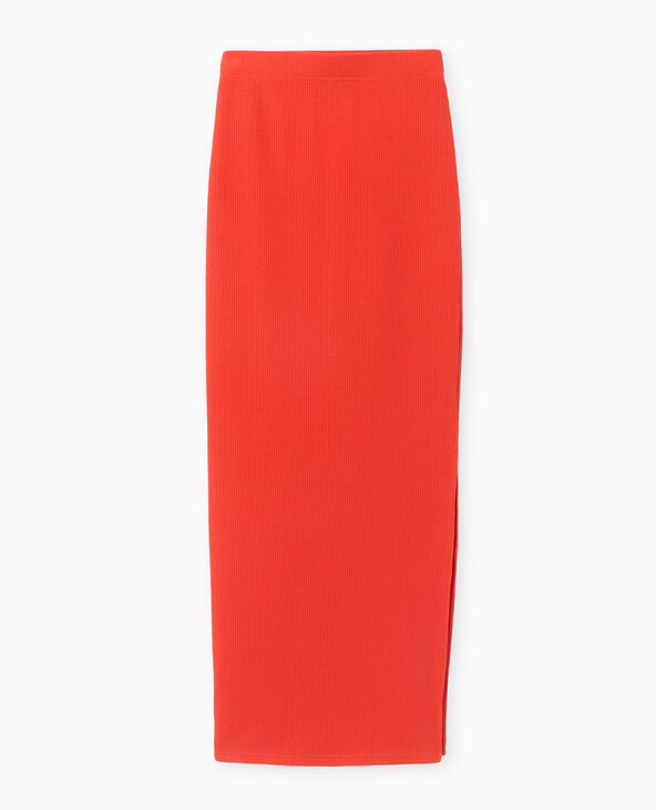 Jupe tube longue en maille côtelée rouge - Pimkie