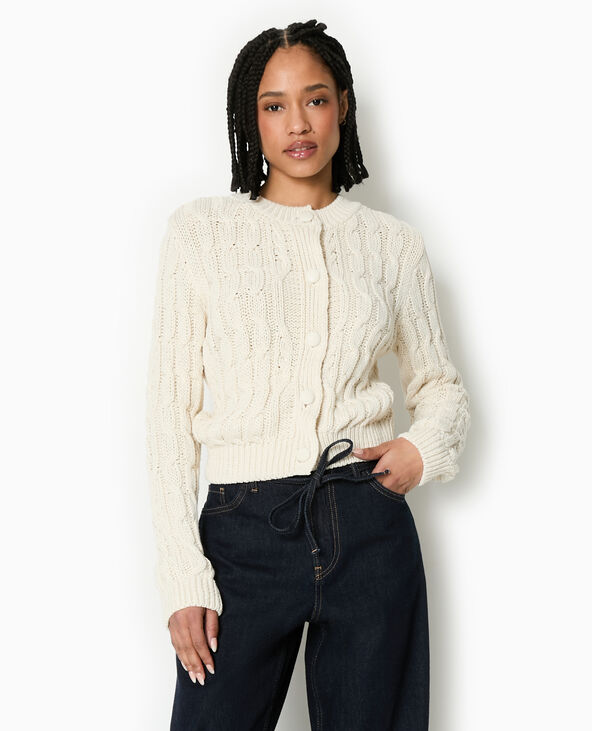 Gilet en maille torsadée blanc - Pimkie