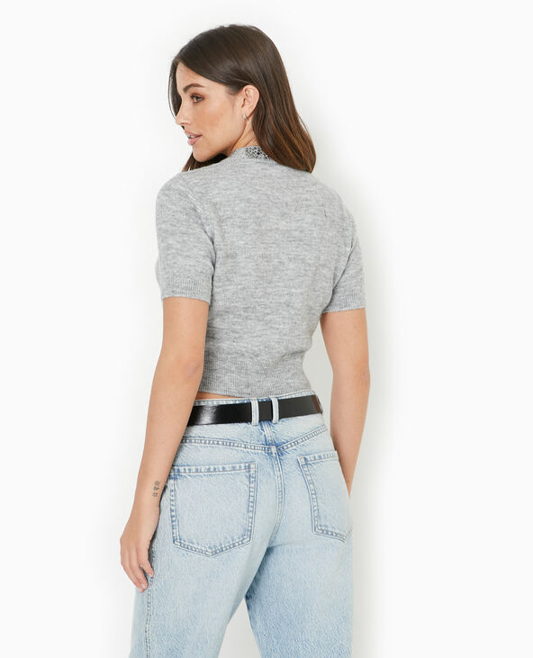 Pull manches courtes avec brillants gris chiné - Pimkie