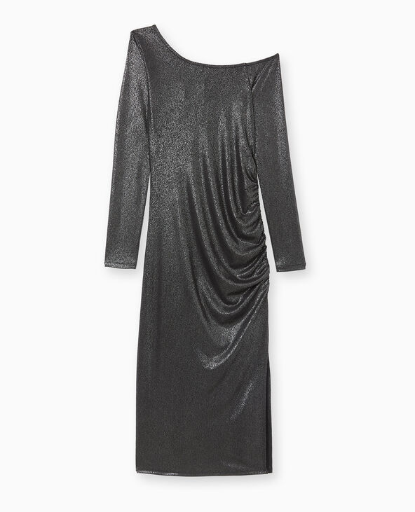 Robe longue one shoulder en maille pailletée noir - Pimkie