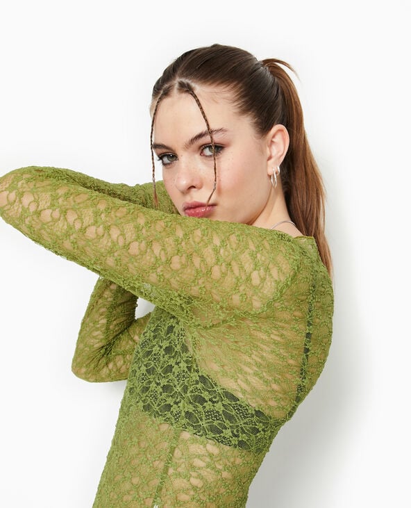 Top manches longues en dentelle vert - Pimkie