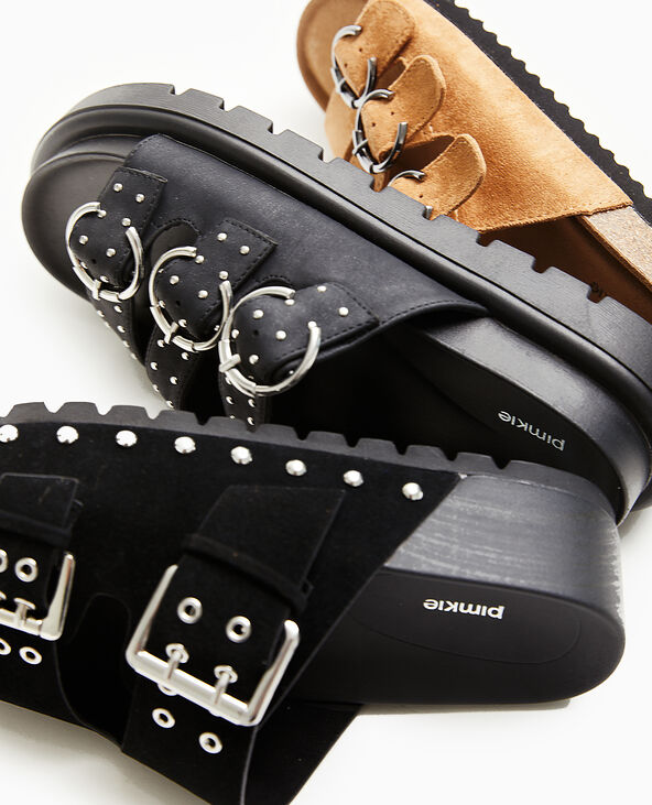 Mules 3 brides avec petits clous noir - Pimkie