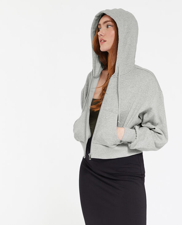 Gilet zippé court à capuche gris chiné - Pimkie
