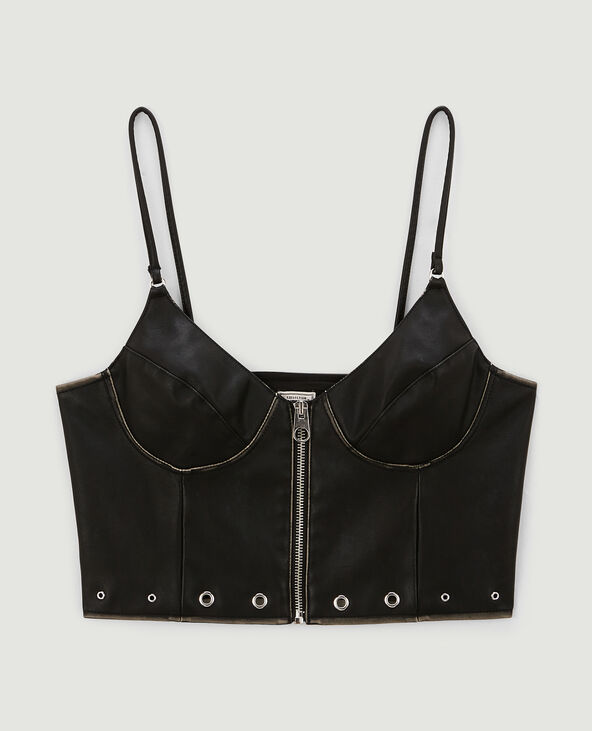 Brassière en simili cuir avec œillets métalliques noir - Pimkie