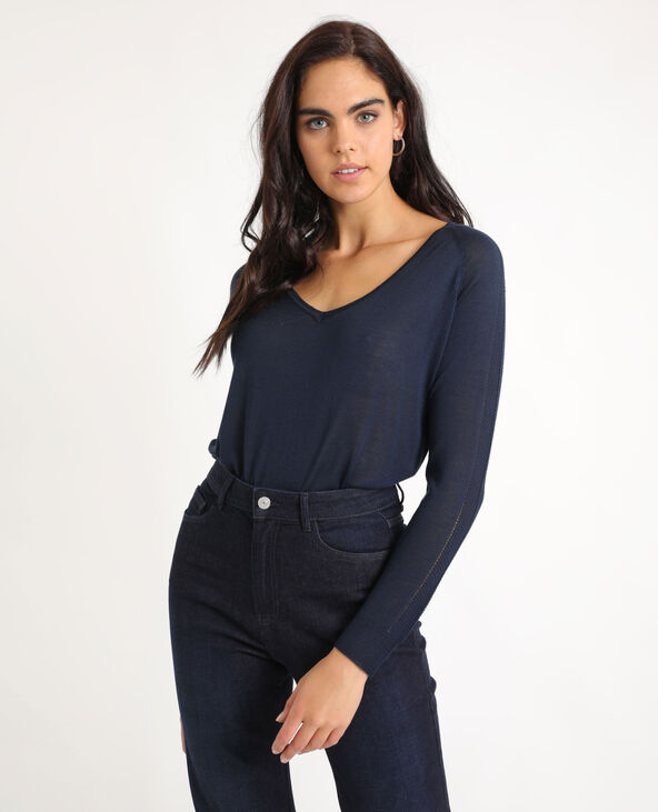 Pull fin à col V bleu marine - Pimkie