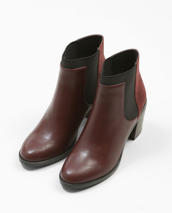 Boots à talons bimatière bordeaux - Pimkie