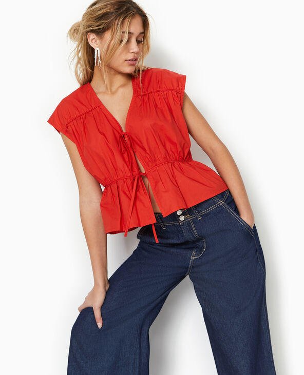 Blouse sans manches avec liens à nouer et fronces rouge - Pimkie