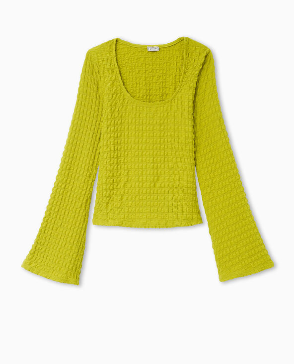Top manches longues en maille gaufrée jaune - Pimkie