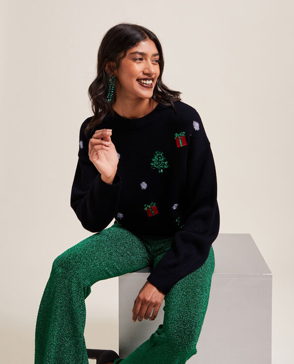Pull de Noël sequins et lurex noir - Pimkie