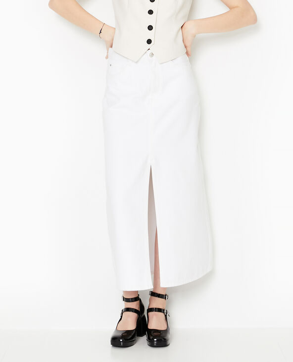 Jupe longue en jean avec fentes blanc - Pimkie