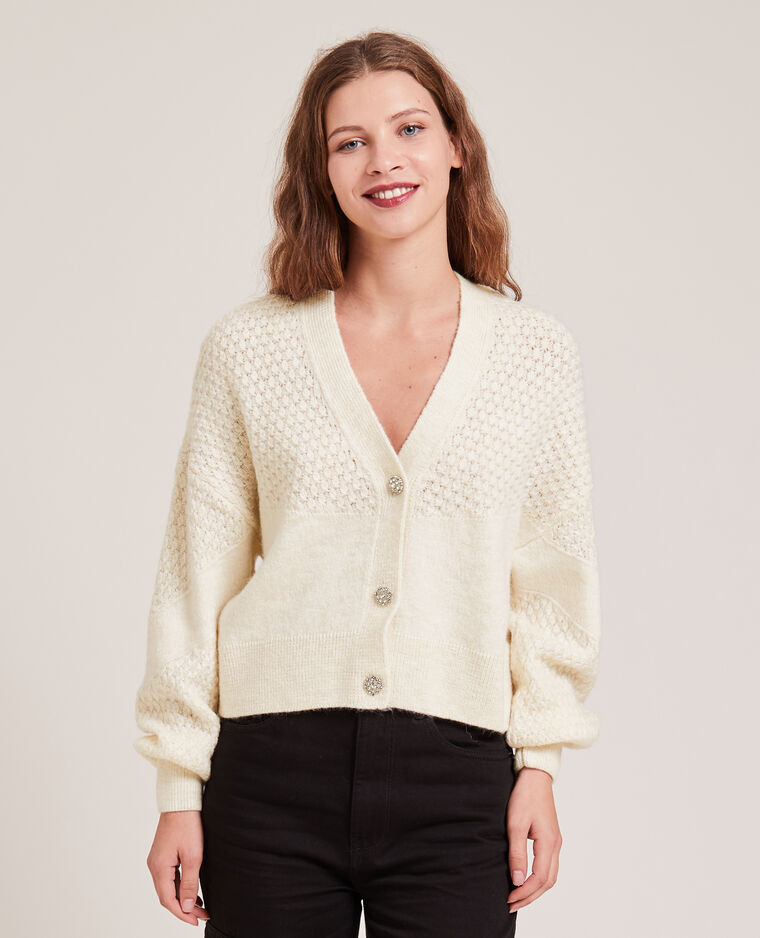 Gilet maille fantaisie boutons strass blanc cassé - Pimkie