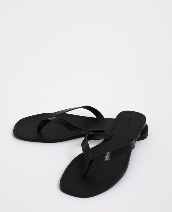 Tongs en faux cuir noir - Pimkie