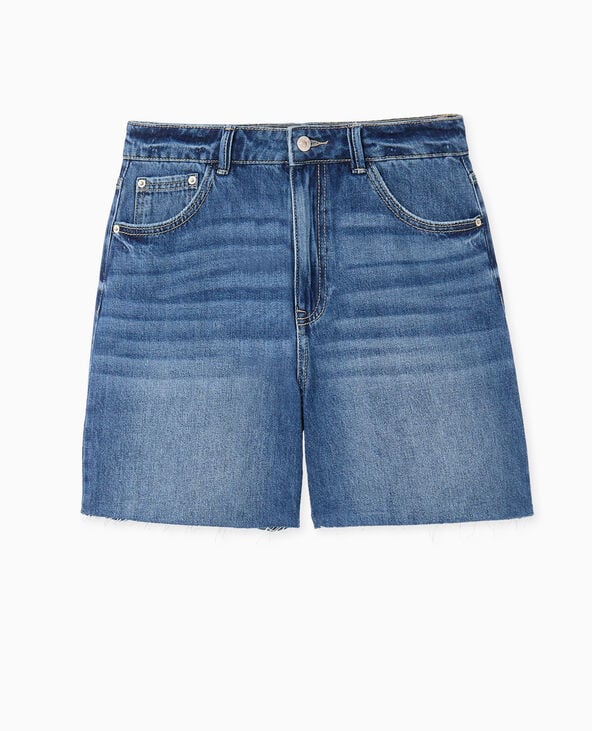 Short en jean taille haute avec bas coupés bleu - Pimkie