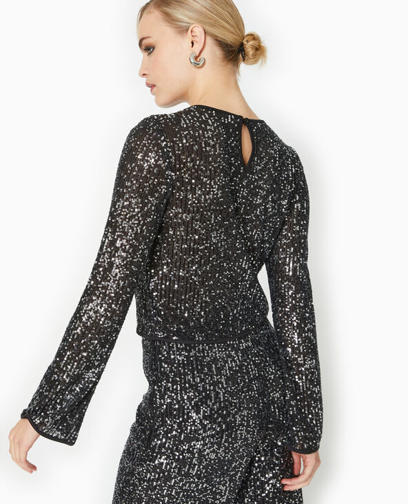 Top manches flare avec sequins noir - Pimkie