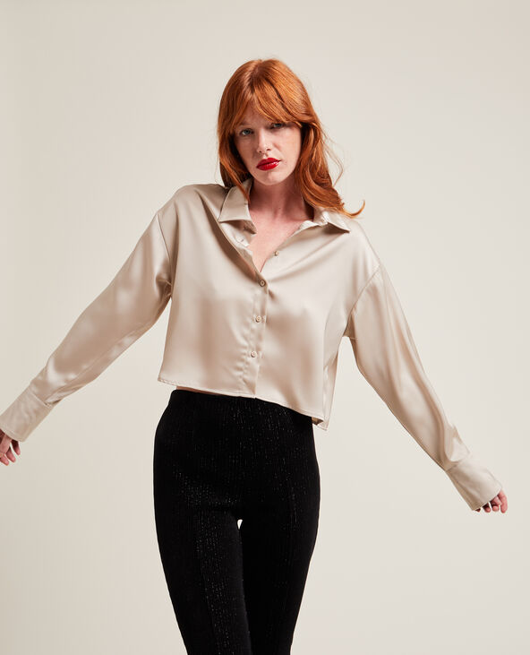 Chemise courte en tissu satiné blanc - Pimkie