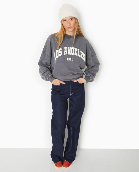 Sweat délavé acid wash avec print gris foncé - Pimkie