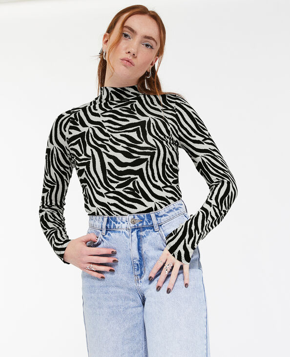 Top manches longues col montant motif zèbre gris clair - Pimkie