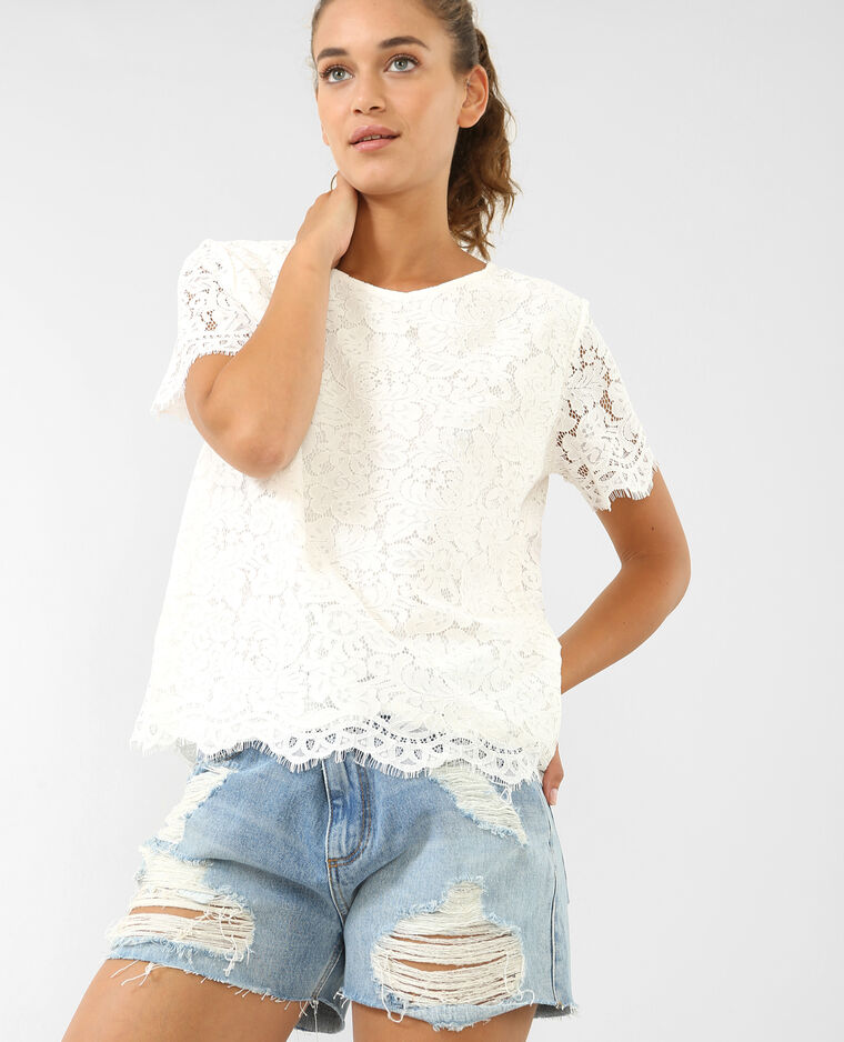  T  shirt  en dentelle  blanc  cass  403795912A09 Pimkie