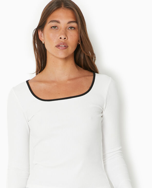 Top en maille côtelée avec biais contrasté blanc - Pimkie