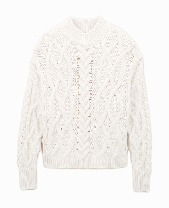 Pull en grosse maille torsadée col montant écru - Pimkie