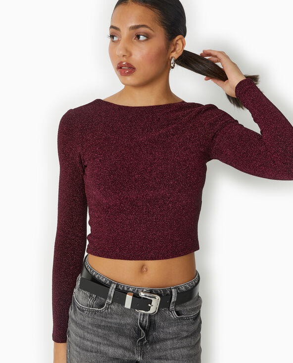 Top en maille lurex dos encolure carrée rouge - Pimkie