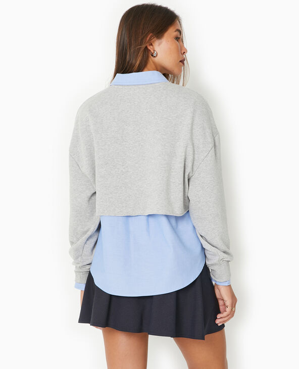 Sweat large cropped gris chiné - Pimkie