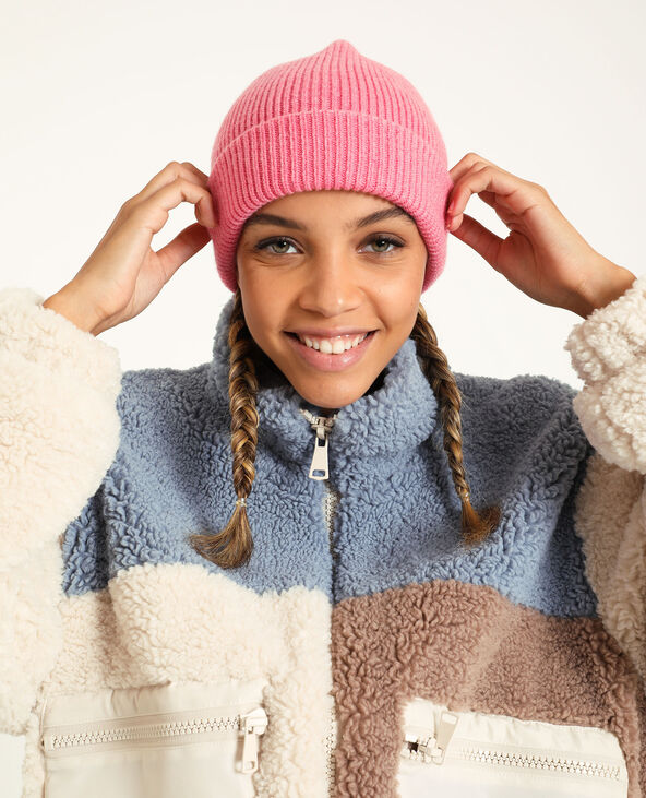 Bonnet avec revers rose fluo - Pimkie