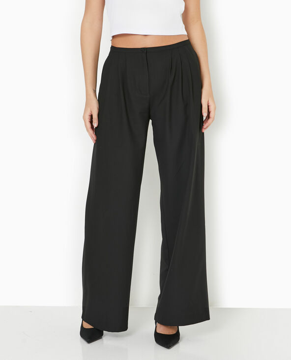 Pantalon large et droit avec pinces noir - Pimkie