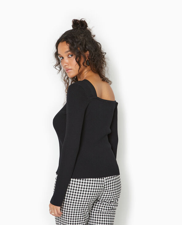 Pull asymétrique maille côtelée  noir - Pimkie
