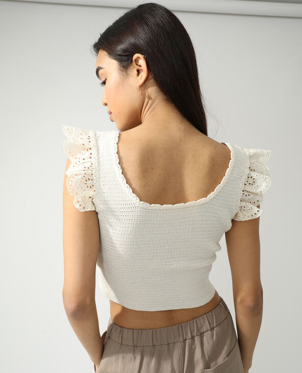 Top fleuri à dentelle anglaise écru - Pimkie