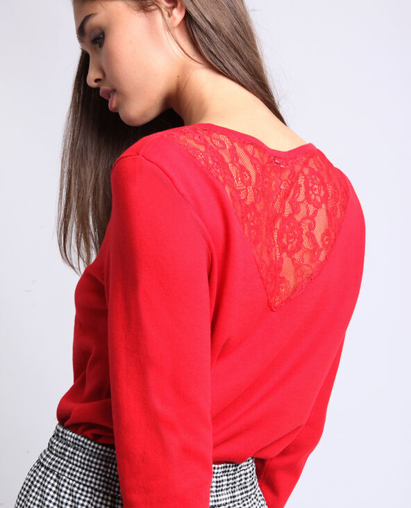 Pull dentelle bordeaux - Pimkie