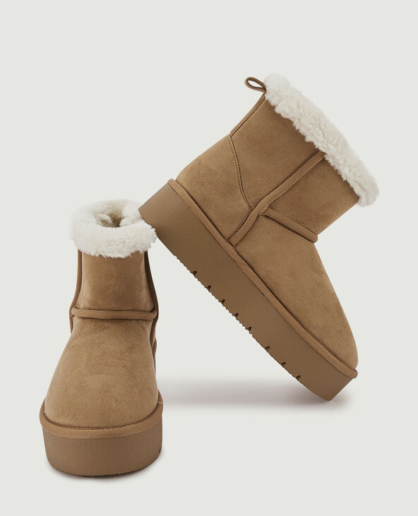 Boots fourrées en suédine camel - Pimkie
