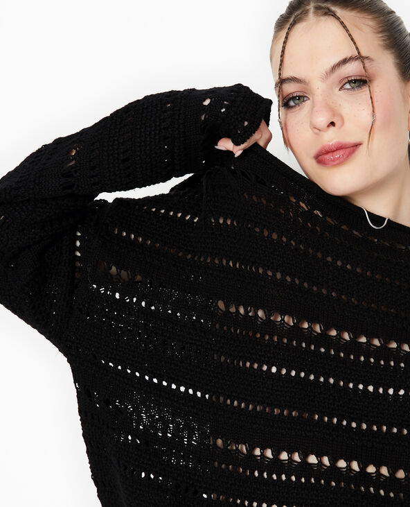 Pull en maille ajourée façon crochet noir - Pimkie