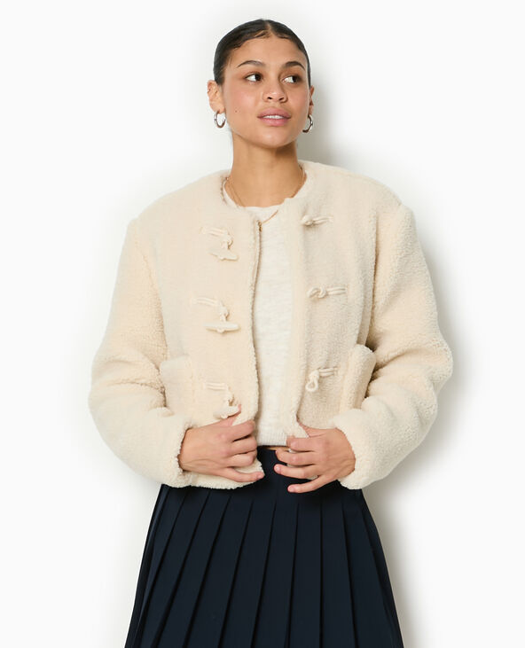 Manteau court en sherpa avec boutons duffle coat beige - Pimkie