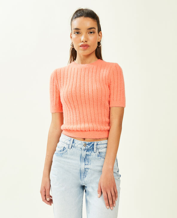Pull duveteux à manches courtes rose - Pimkie
